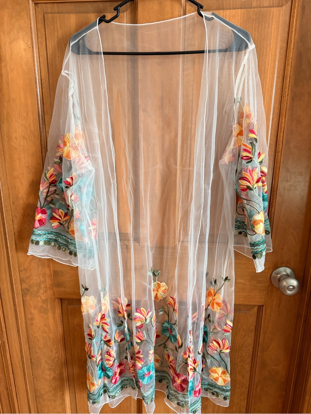 Sheer Embroidered Floral Duster Kimono - Multi